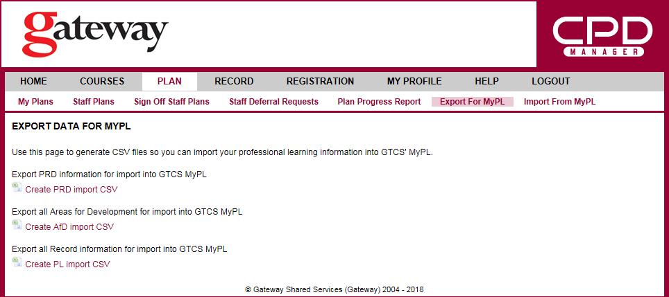 Screenshot of the new system for exporting to MyPL